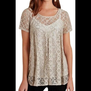 Anthropologie Akemi + Kin Metallic Silver Lace Babydoll Blouse